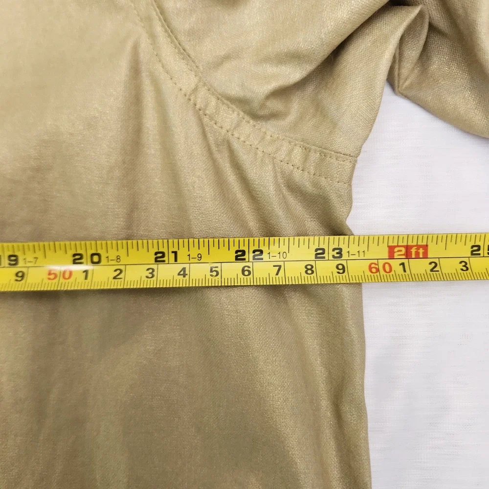 Chicos Jacket Women's 3 Gold Metallic Linen Full Zip Classic Career Evening Chic